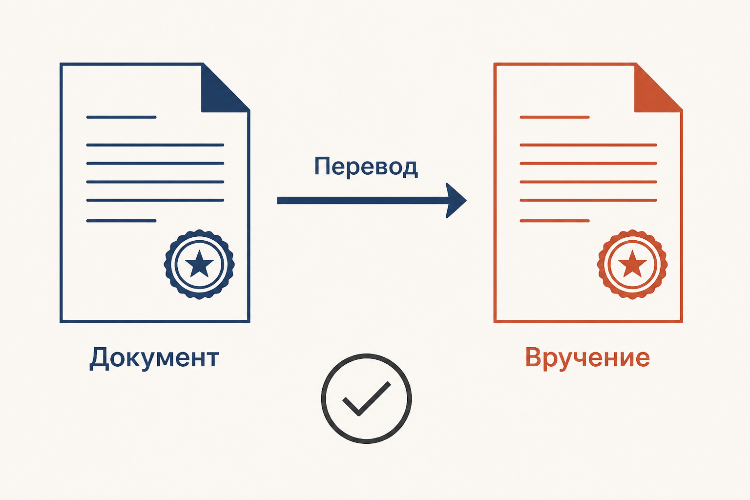 Схема вручения документа вместе с понятным участнику переводом