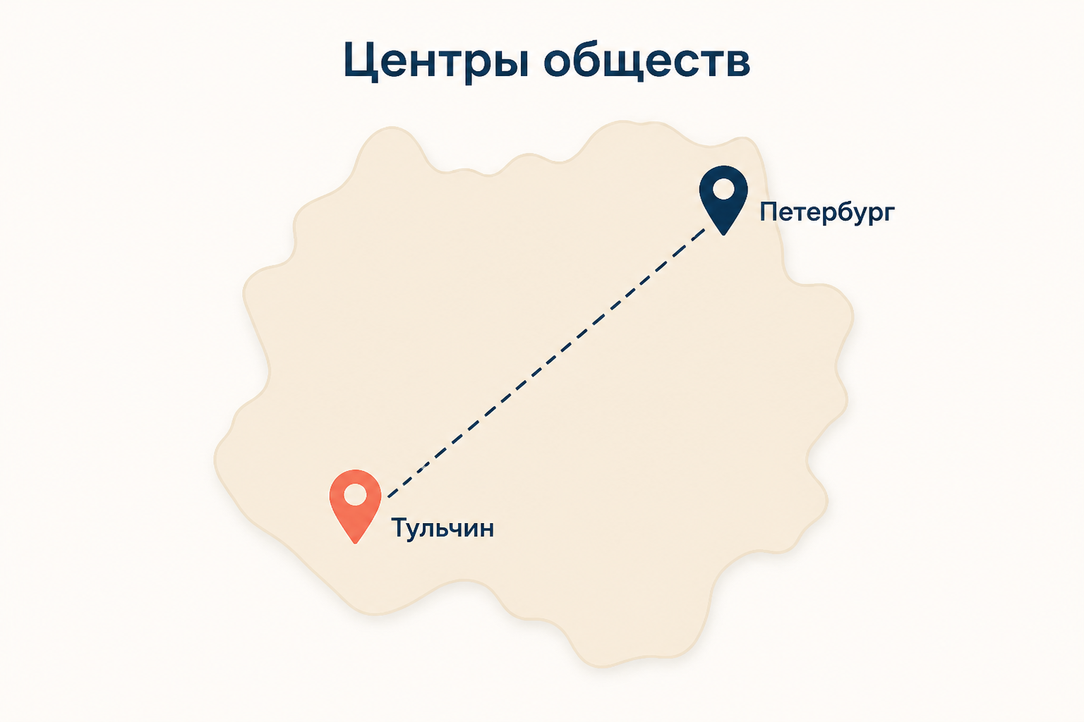 Карта центров декабристских обществ: Петербург и Тульчин