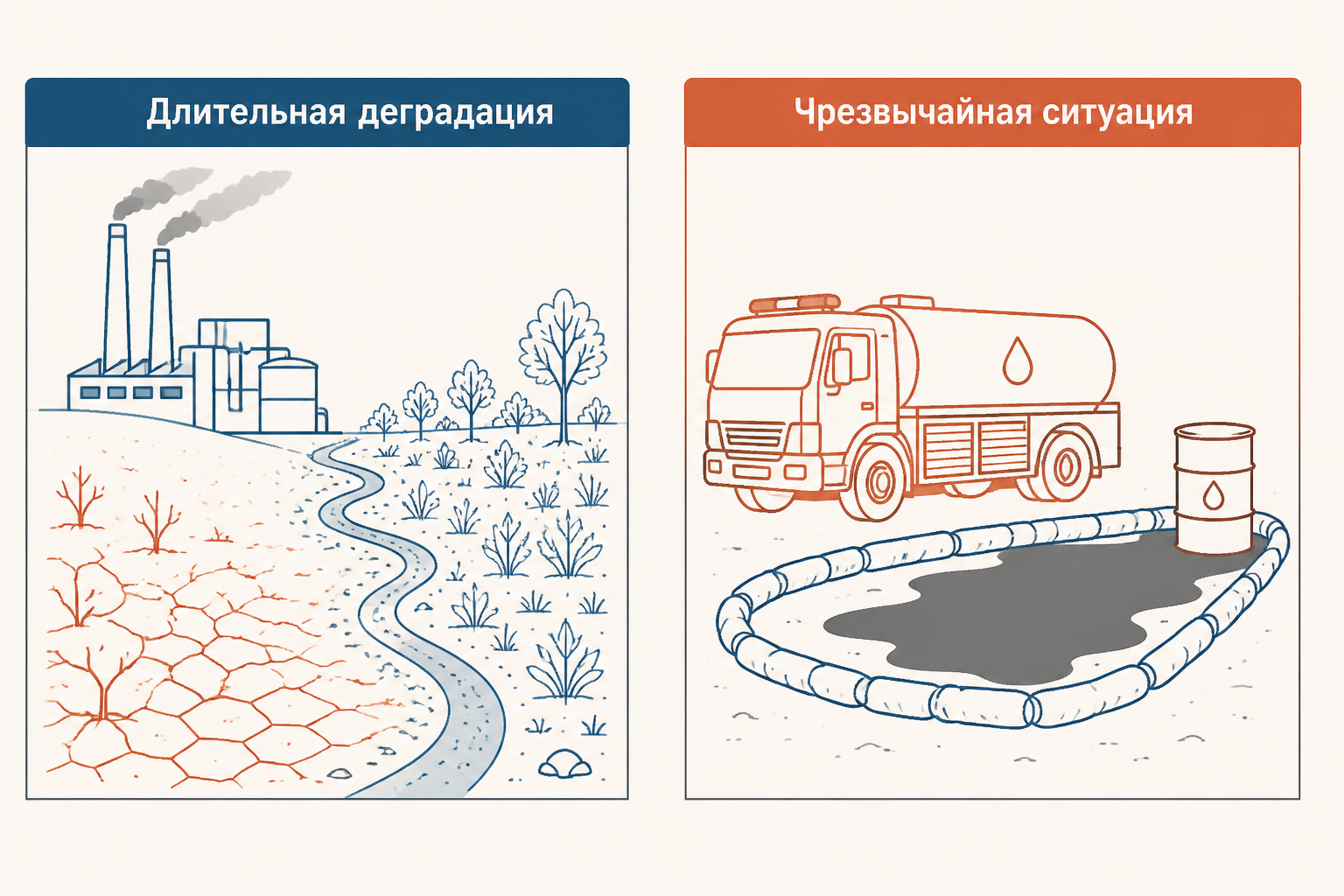 Сравнение длительного экологического режима и оперативной чрезвычайной ситуации